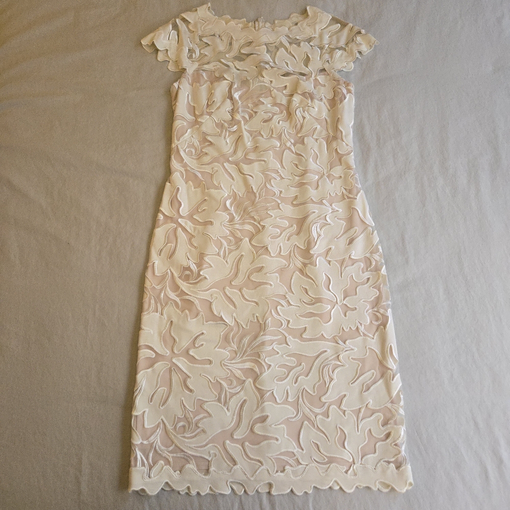 Tadashi Shoji Blush & Cream Ivory Floral Lace Midi Dress Wedding MI3